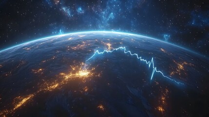 Earth and upward graph showing global financial growth, economic progress, and business development strategy
