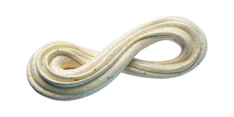 Stylized Infinity Symbol Crafted from Beige Cream with Specks on a White Background