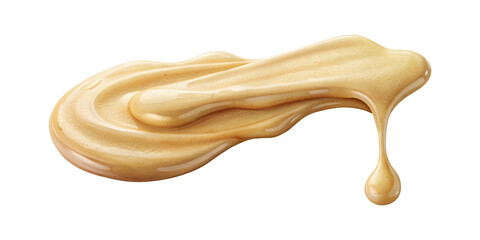 Swirl of thick caramel with a single droplet about to fall down