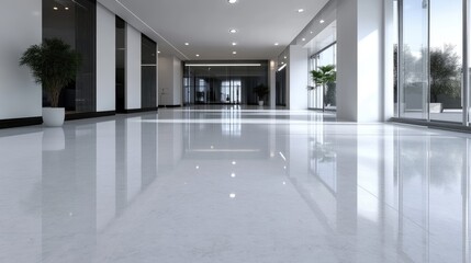Modern office hallway with polished floor