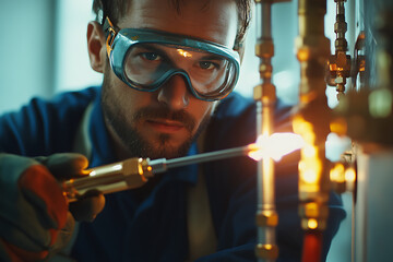 Technician Using a Blowtorch for Precision Work