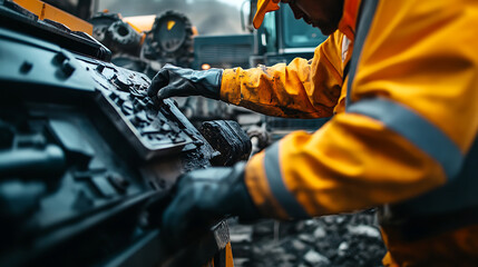 Worker Operating Heavy Machinery Control Panel