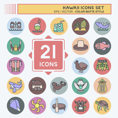 Icon Set Hawaii. related to Holiday symbol. color mate style. design editable