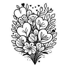 Elegant heart bouquet illustration, stylized floral arrangement for romantic themes