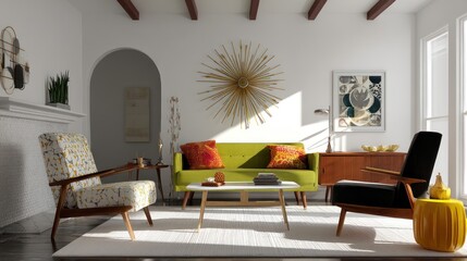 Bright mid-century modern living room