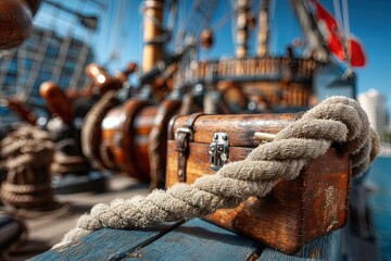 Antique Wooden Chest on a Historic Ship Deck