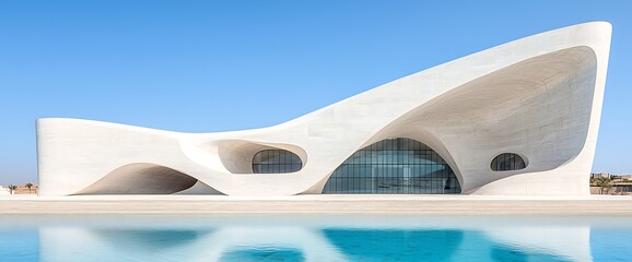Modern, white architectural marvel with flowing forms