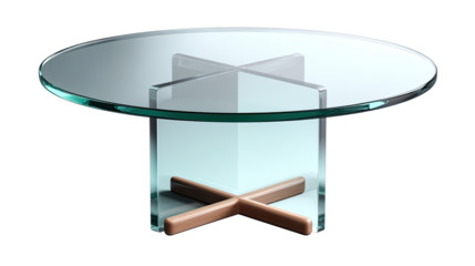 Glass Coffee Table: A modern, minimalist coffee table with a transparent glass top and a geometric base, highlighting the interplay of transparency and form.