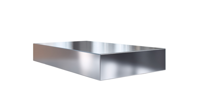 Metallic Rectangle: A close-up shot of a pristine metallic rectangle with a smooth, reflective surface, showcasing the minimalist design and geometric perfection of the industrial aesthetic.
