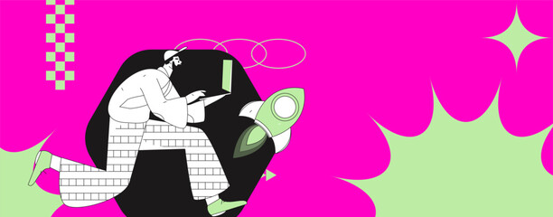 People exercising healthy running vector internet operation illustration
