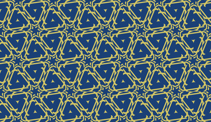 Vector seamless geometric pattern. Triangles curved line. For wallpaper, presentation background, interior design, fashion print. Blue, dark yellow color