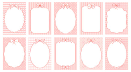 Pretty frames different shapes with bows and space for text. Vintage ribbon frames cards. Cute cards for invitation or holiday.