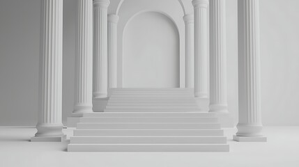 Monumental white columns, archway, and stairs