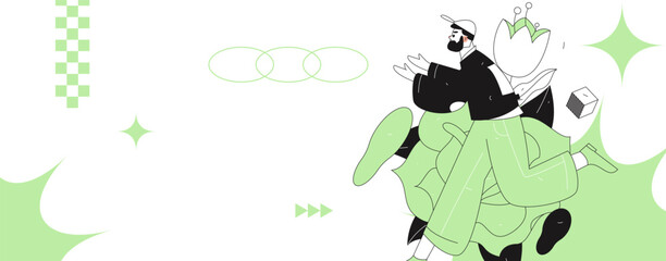 People exercising healthy running vector internet operation illustration
