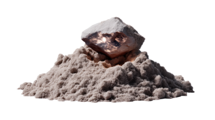 Copper ore extraction: This striking image showcases a raw copper ore sample, resting atop a bed of crushed ore material.