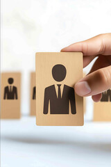 Businesswoman hand pulling leader man wooden from crowd of employees Toxic People Human resource