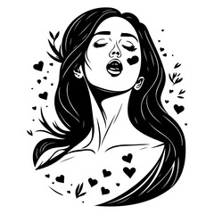 Silhouette Portrait of a Woman Surrounded by Hearts Embodying Romantic Expression