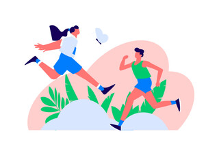 People exercising healthy running vector internet operation illustration
