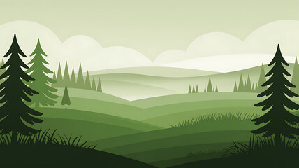 Serene Green Hillscape Peaceful Nature Vista Tranquil Landscape Illustration