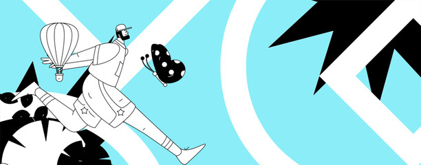 People exercising healthy running vector internet operation illustration
