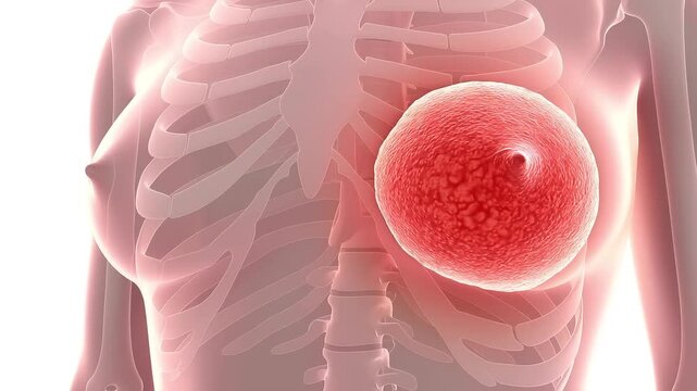 4K high-resolution 3D animation of breast cancer progression in a human female torso