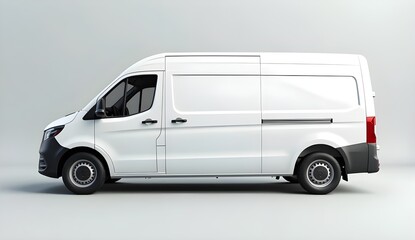 Left-Facing White Commercial Van Mockup with Smooth Bodywork and Clean Design"