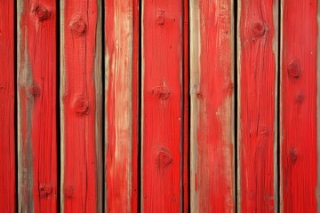 Fototapeta premium Vertical wooden planks painted a vibrant red hue.