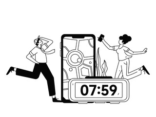 People exercising healthy running vector internet operation illustration
