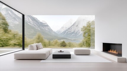 Modern Sectional Sofa with Ottomans Minimalist Style High-resolution Natural Light Wide Angle View Clean Lines Relaxing Mountain Vista Neutral Calming Tones Ideal for Interior Design Websites