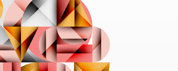 Obraz premium Abstract geometric composition. Overlapping shapes create dynamic visual effect. Warm, cool colors blend, forming modern design.