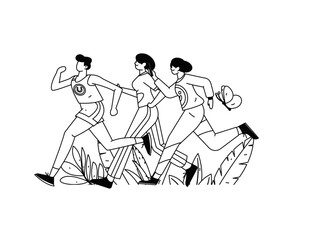 People exercising healthy running vector internet operation illustration
