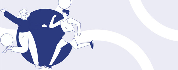 People exercising healthy running vector internet operation illustration
