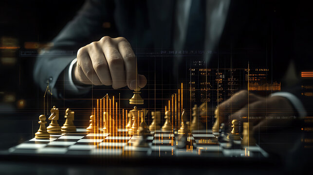 Strategic chess match analysis virtual arena digital art futuristic setting close-up viewpoint
