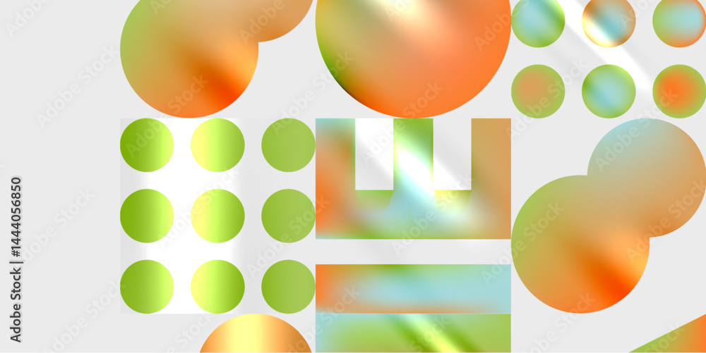 Poster abstract composition. circles, rectangles, gradients create modern visual experience. soft colors do