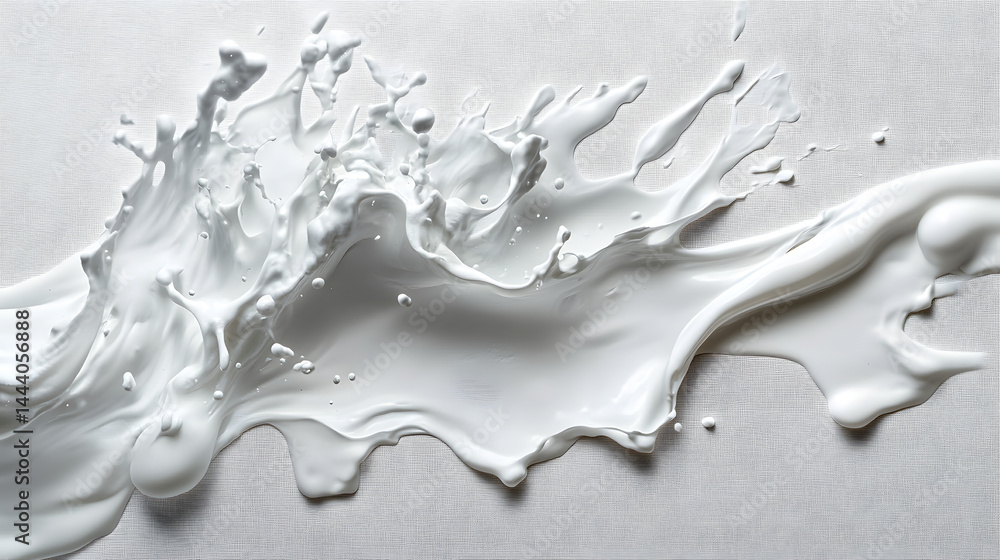 Poster dynamic splash of white paint on horizontal pure white background abstract art minimalist design stu