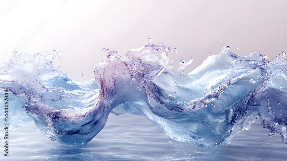 Poster dynamic water wave action pure white background abstract image fluid motion top-down view nature