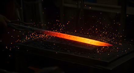 Glowing Sword Blade Forged in Sparks, Blacksmith's Craft