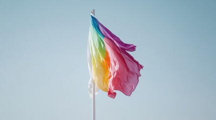 Colorful pride flag waving in the sky