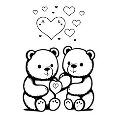 Heartfelt Harmony: Two Bears Sharing Love Under a Shower of Hearts, Illustration