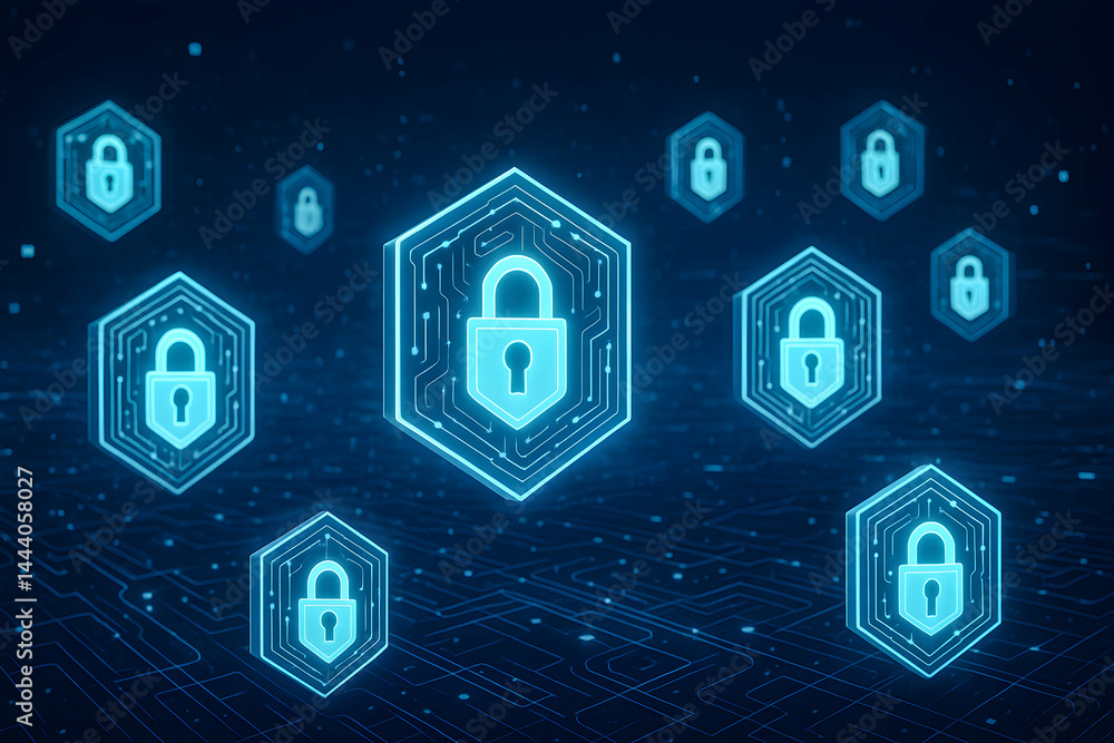 Poster digital security locks on a virtual background.