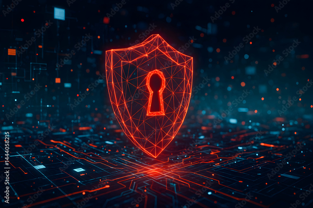 Poster digital security concept with a keyhole shield.