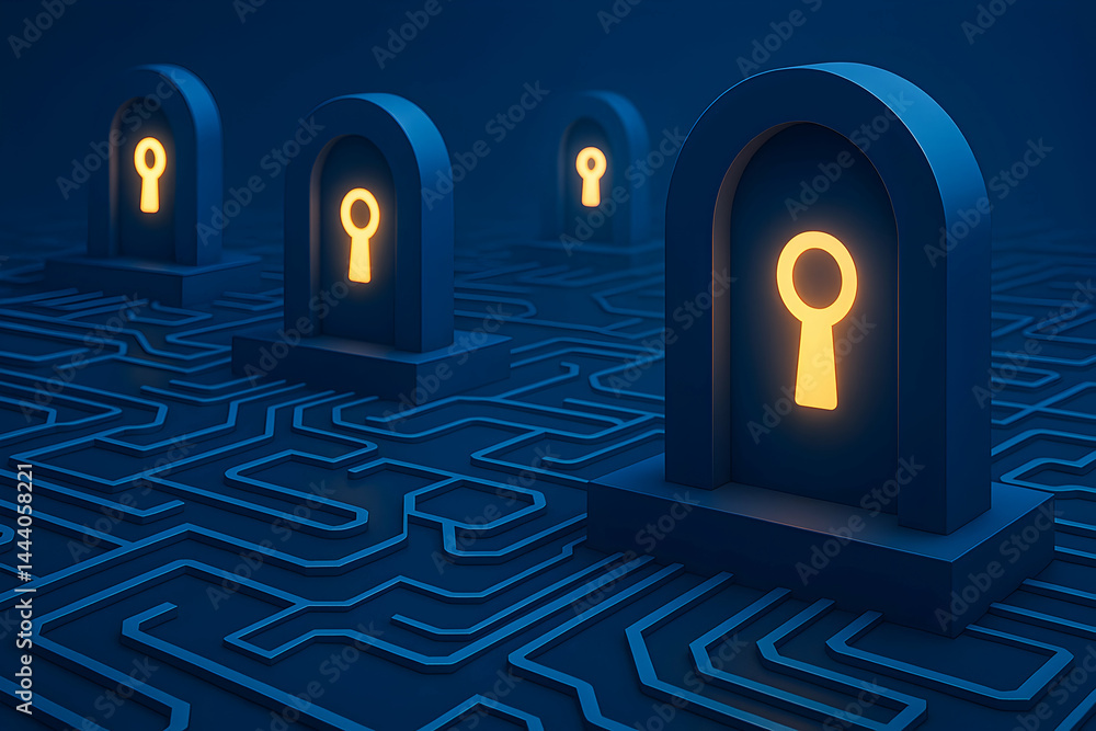 Poster digital security concept with glowing keys.