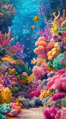 Fototapeta premium Vibrant coral reef teeming with colorful fish.