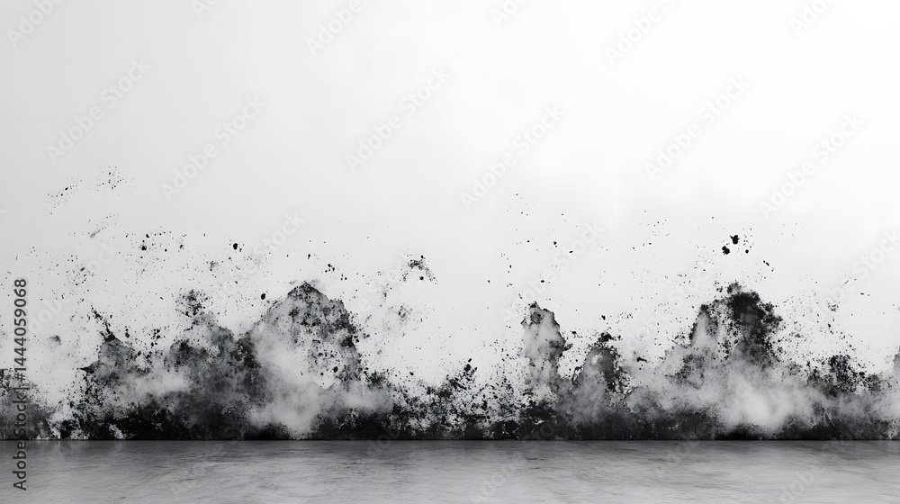Poster dynamic black and white ink splash action on pure white background abstract art studio view