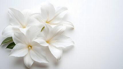 Obraz premium Elegant white flowers on pure white background nature scene minimalist aesthetic peaceful atmosphere