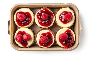Delicious Raspberry Topped Cupcakes on a Brown Tray