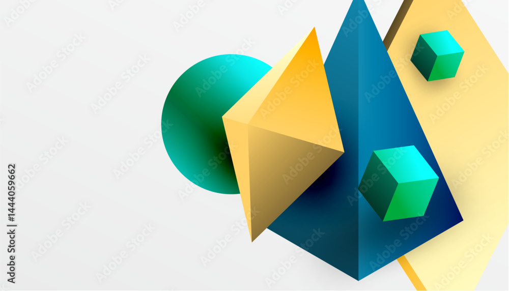 Aufkleber Abstract geometric composition. Shapes overlap, creating dynamic visual effect. Colors blendblue, green, yellow. Modern design elements present.