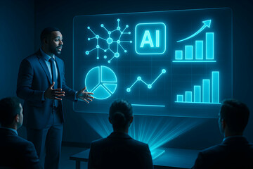 A professional discussing AI innovations.