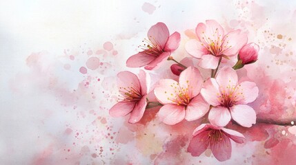 Delicate pink cherry blossoms in watercolor style.