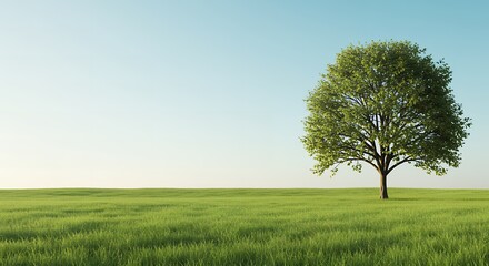 Obraz premium Vibrant Green Tree in Open Grassland